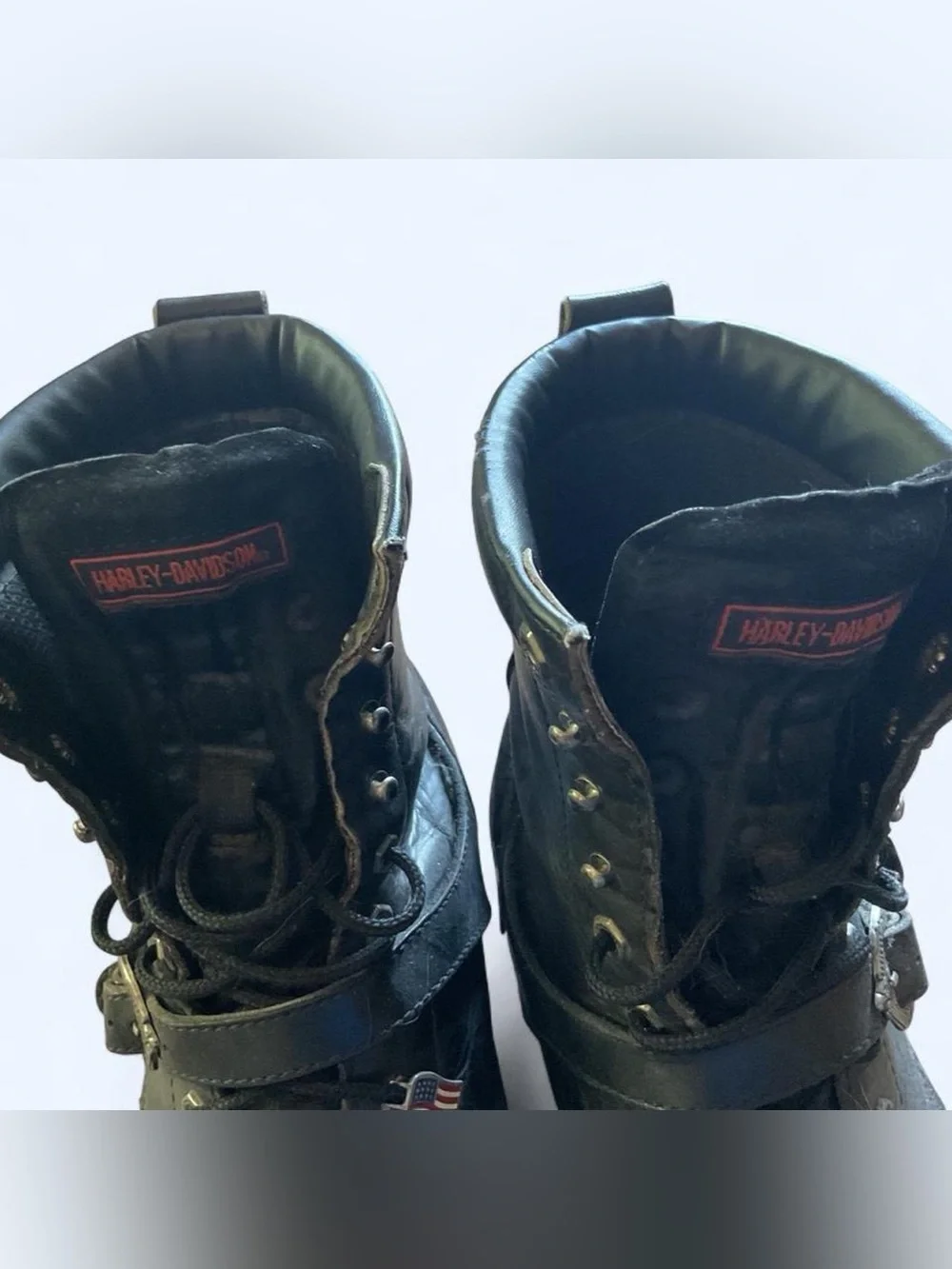 VINTAGE Harley-Davidson Black Leather Lace-Up Harness Motorcycle Boots Men’s 12